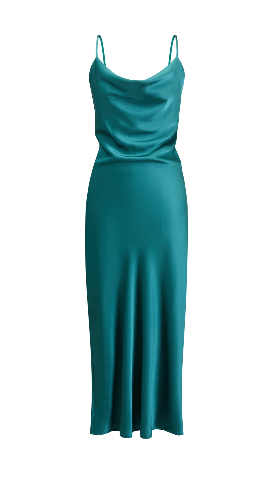 Abito Midi in Satin con Spalline e Scollatura a Collo d'Anatra - Eleganza Senza Tempo per Serate