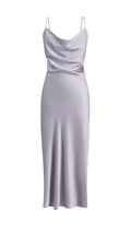 Abito Midi in Satin con Spalline e Scollatura a Collo d'Anatra - Eleganza Senza Tempo per Serate