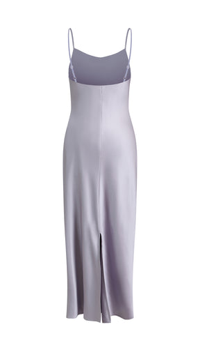 Abito Midi in Satin con Spalline e Scollatura a Collo d'Anatra - Eleganza Senza Tempo per Serate