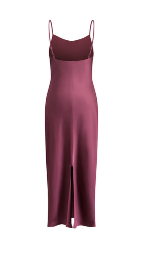 Abito Midi in Satin con Spalline e Scollatura a Collo d'Anatra - Eleganza Senza Tempo per Serate