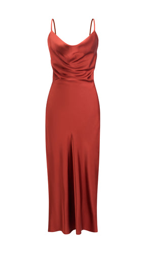 Abito Midi in Satin con Spalline e Scollatura a Collo d'Anatra - Eleganza Senza Tempo per Serate