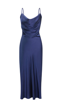Abito Midi in Satin con Spalline e Scollatura a Collo d'Anatra - Eleganza Senza Tempo per Serate