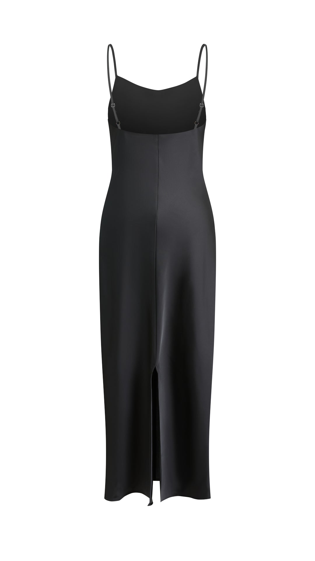 Abito Midi in Satin con Spalline e Scollatura a Collo d'Anatra - Eleganza Senza Tempo per Serate
