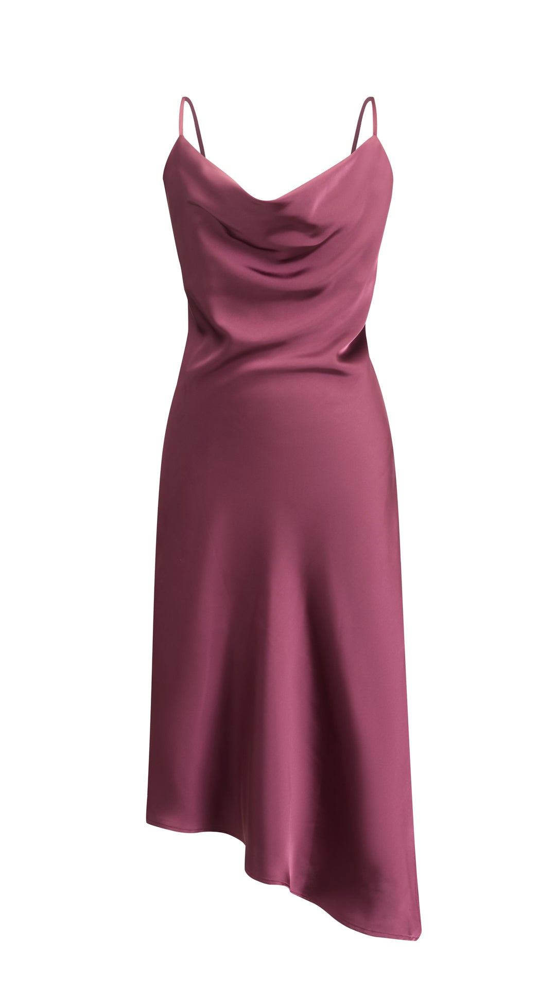 Abito Midi in Satin con Scollatura a Collo d'Anatra e Spalline - Eleganza Asimmetrica per Serate