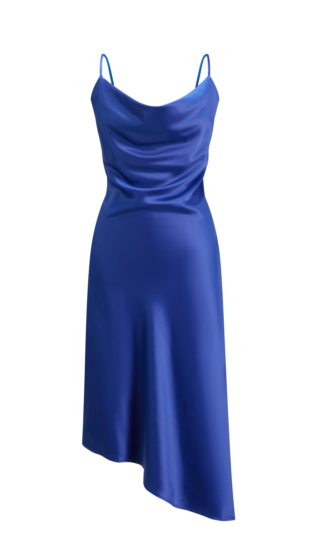 Abito Midi in Satin con Scollatura a Collo d'Anatra e Spalline - Eleganza Asimmetrica per Serate