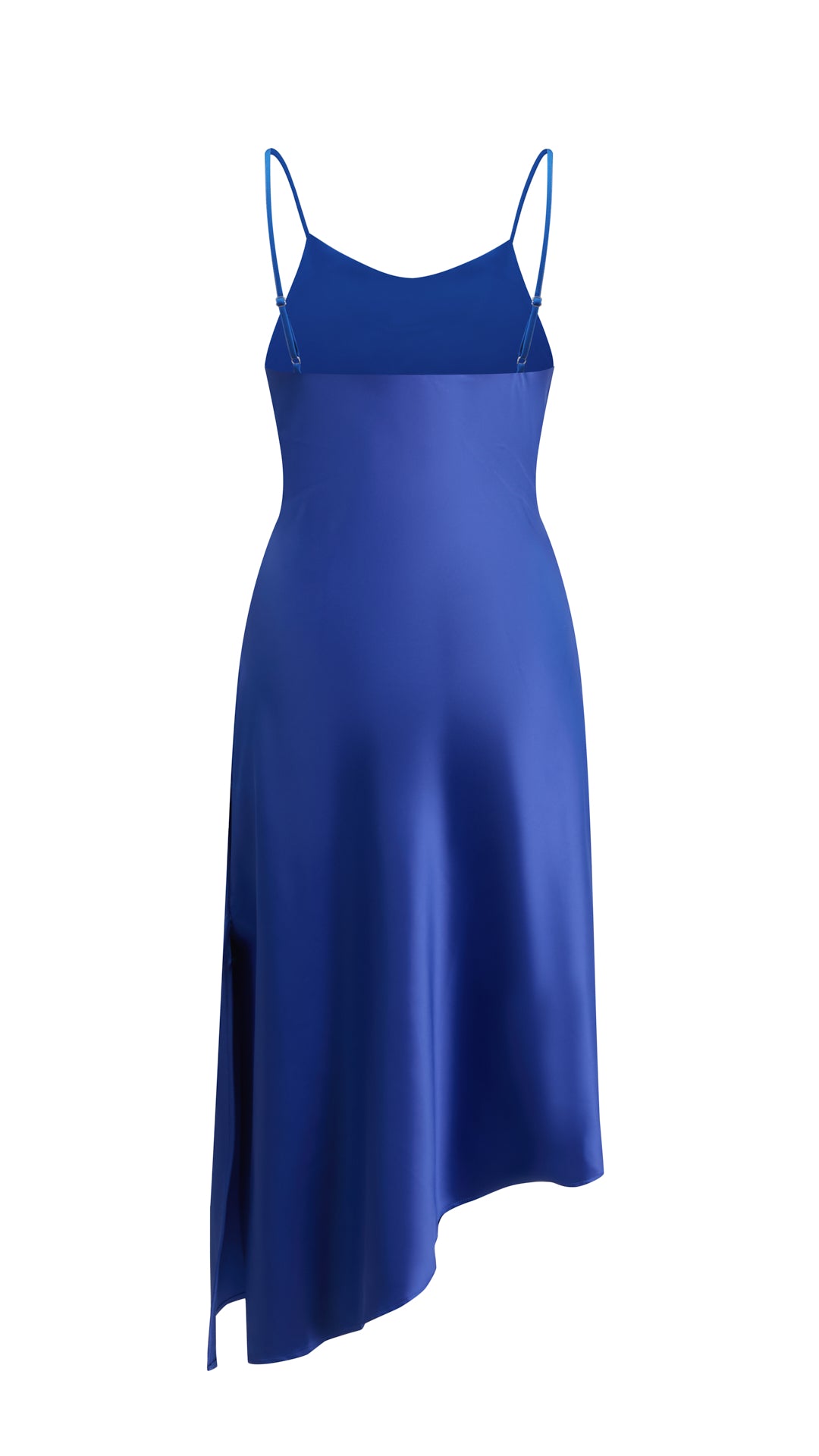 Abito Midi in Satin con Scollatura a Collo d'Anatra e Spalline - Eleganza Asimmetrica per Serate
