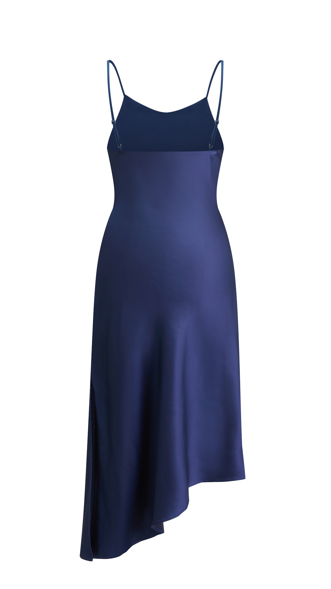 Abito Midi in Satin con Scollatura a Collo d'Anatra e Spalline - Eleganza Asimmetrica per Serate