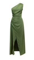 Abito Lungo Monospalla in Satin con Spacco - Eleganza Senza Tempo per Matrimoni e Serate