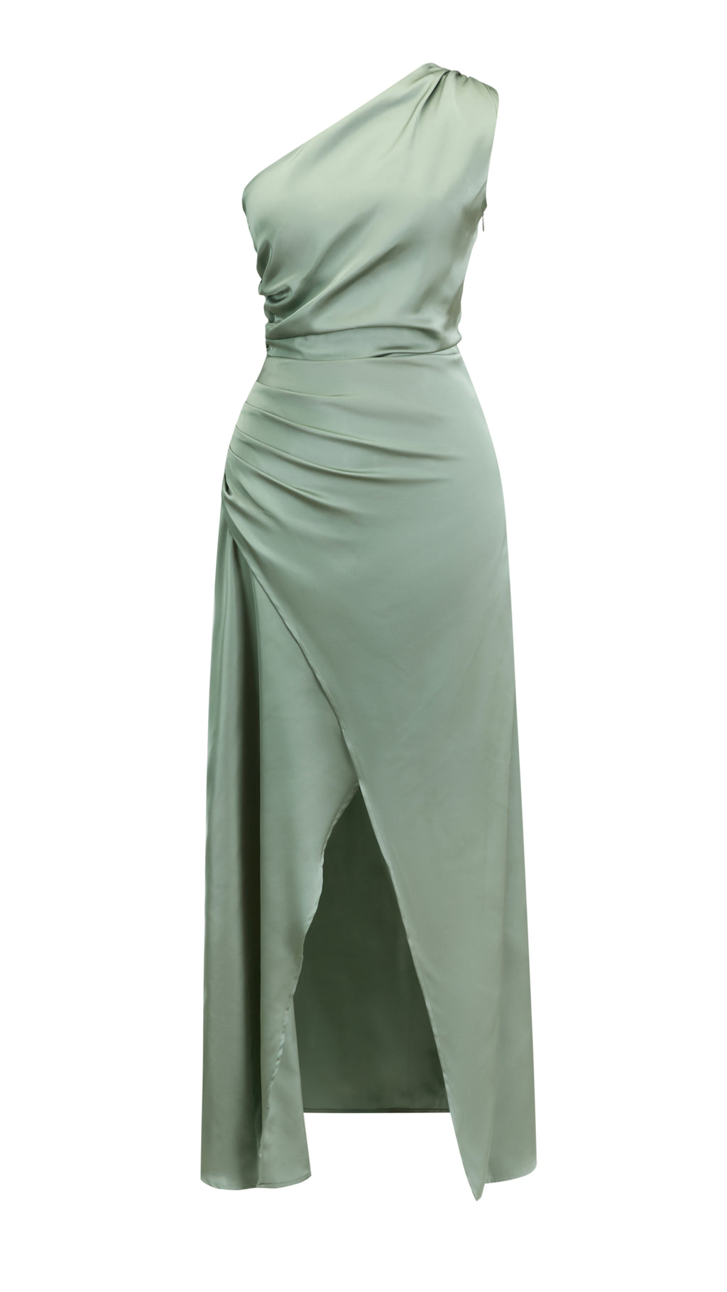 Abito Lungo Monospalla in Satin con Spacco - Eleganza Senza Tempo per Matrimoni e Serate