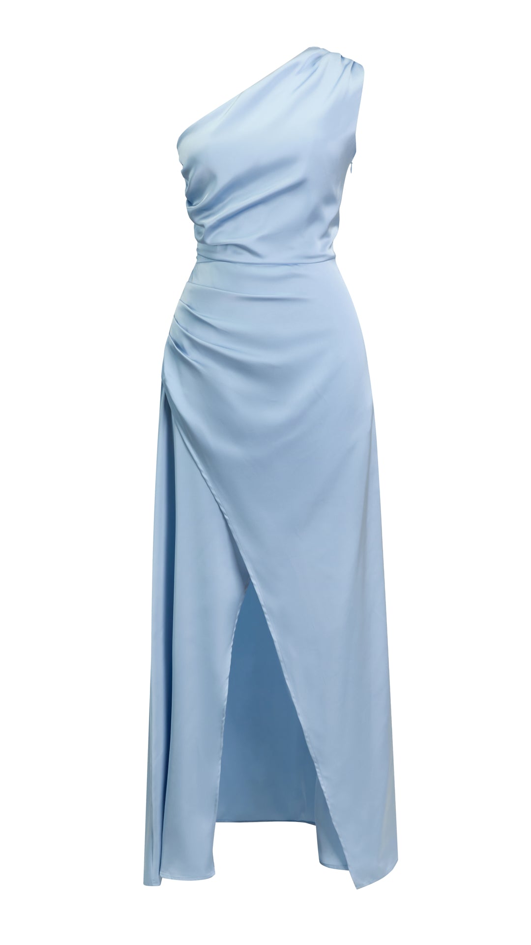 Abito Lungo Monospalla in Satin con Spacco - Eleganza Senza Tempo per Matrimoni e Serate