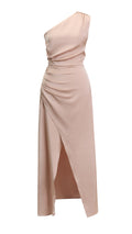 Abito Lungo Monospalla in Satin con Spacco - Eleganza Senza Tempo per Matrimoni e Serate