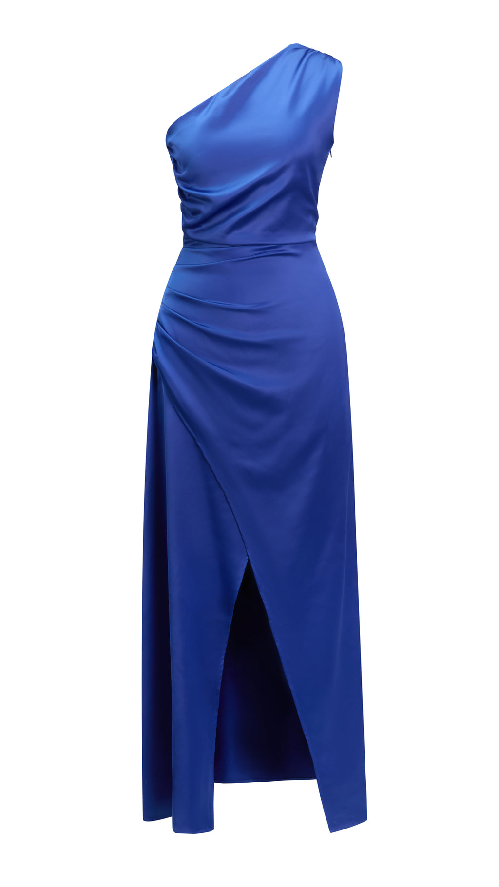Abito Lungo Monospalla in Satin con Spacco - Eleganza Senza Tempo per Matrimoni e Serate