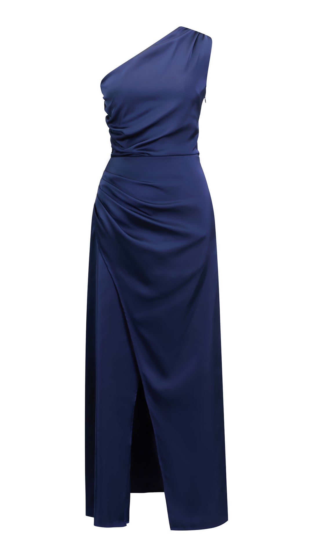 Abito Lungo Monospalla in Satin con Spacco - Eleganza Senza Tempo per Matrimoni e Serate