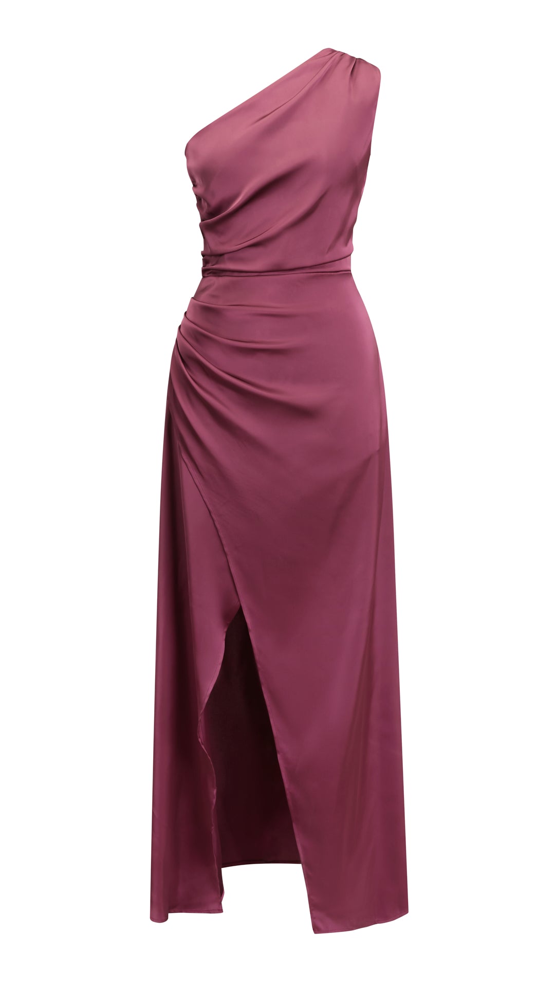 Abito Lungo Monospalla in Satin con Spacco - Eleganza Senza Tempo per Matrimoni e Serate