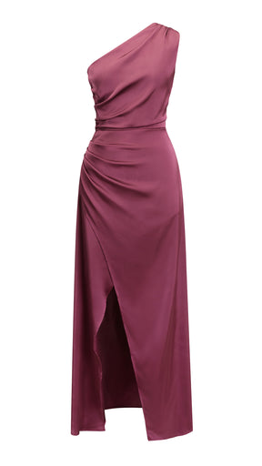 Abito Lungo Monospalla in Satin con Spacco - Eleganza Senza Tempo per Matrimoni e Serate