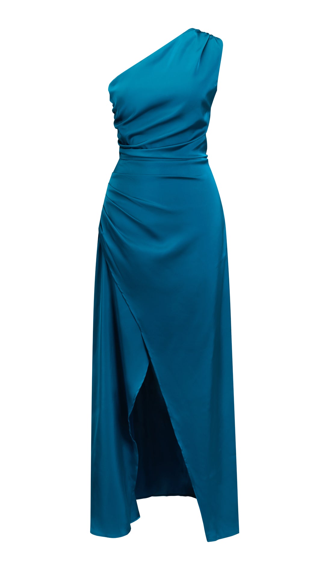 Abito Lungo Monospalla in Satin con Spacco - Eleganza Senza Tempo per Matrimoni e Serate