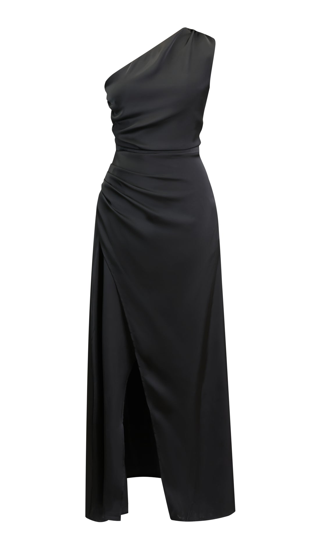 Abito Lungo Monospalla in Satin con Spacco - Eleganza Senza Tempo per Matrimoni e Serate