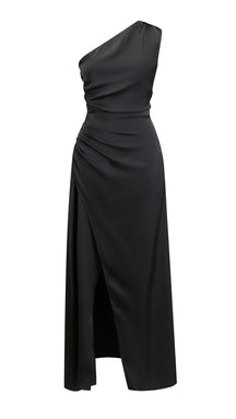 Abito Lungo Monospalla in Satin con Spacco - Eleganza Senza Tempo per Matrimoni e Serate