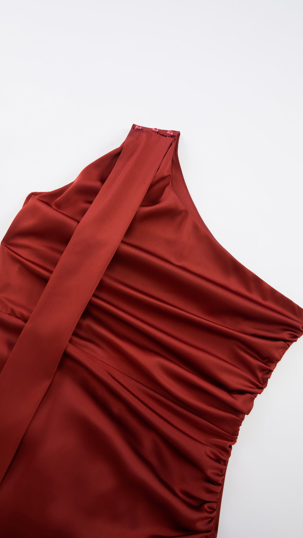 Abito Lungo Monospalla con Collarino e Fiocco in Satin - Eleganza per Matrimoni e Serate Speciali（副本）