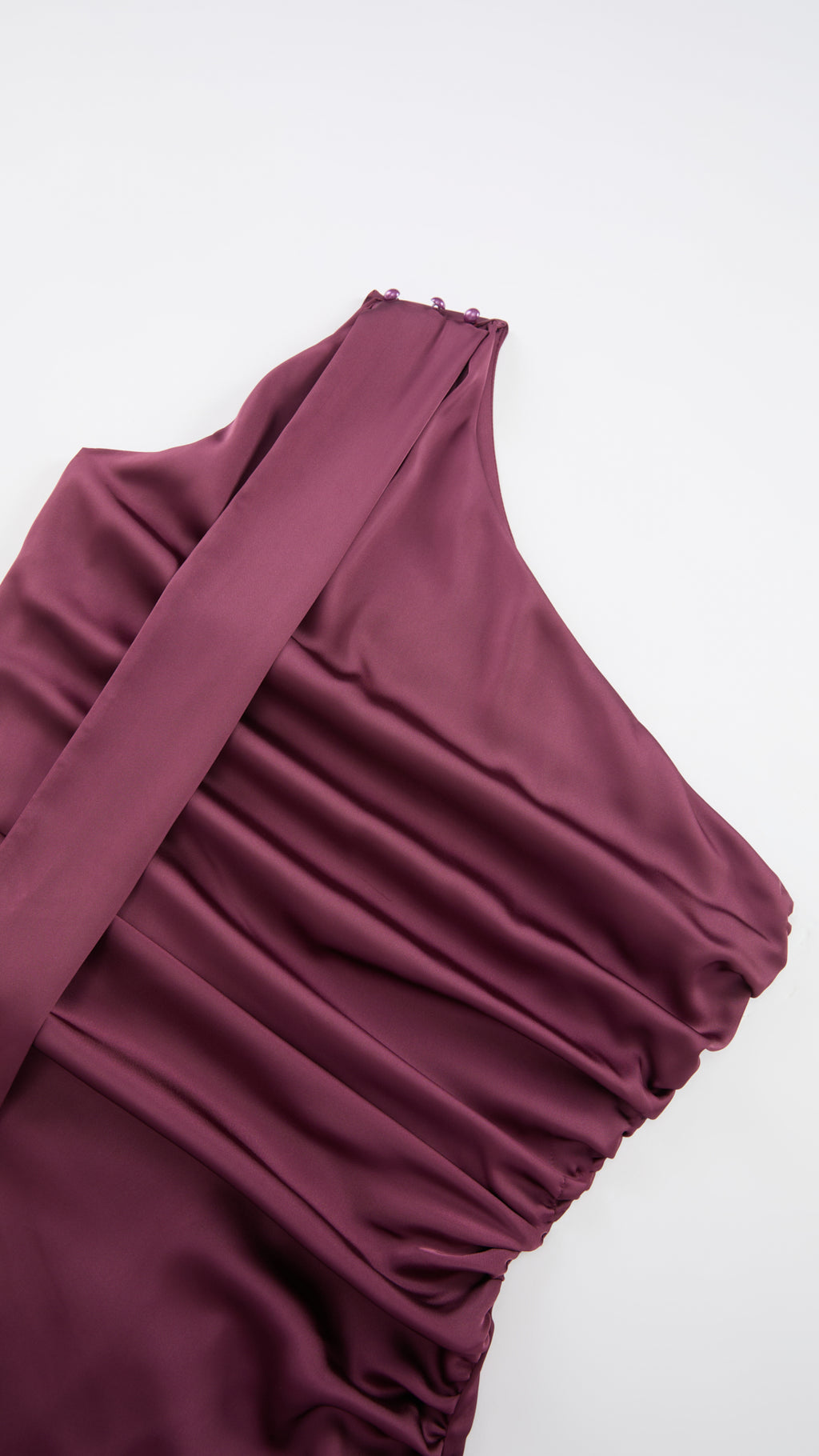 Abito Lungo Monospalla con Collarino e Fiocco in Satin - Eleganza per Matrimoni e Serate Speciali（副本）