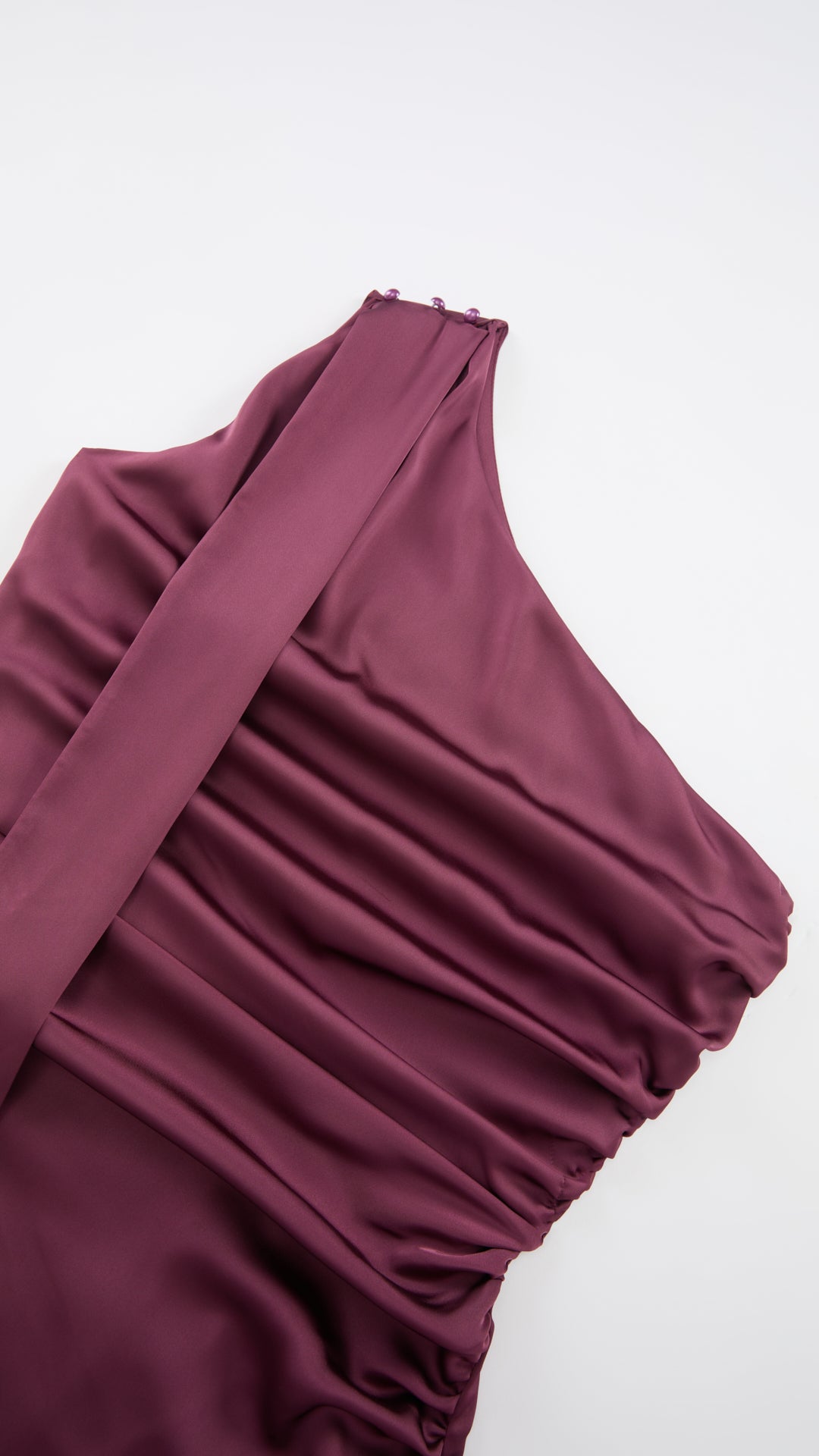 Abito Lungo Monospalla con Collarino e Fiocco in Satin - Eleganza per Matrimoni e Serate Speciali（副本）