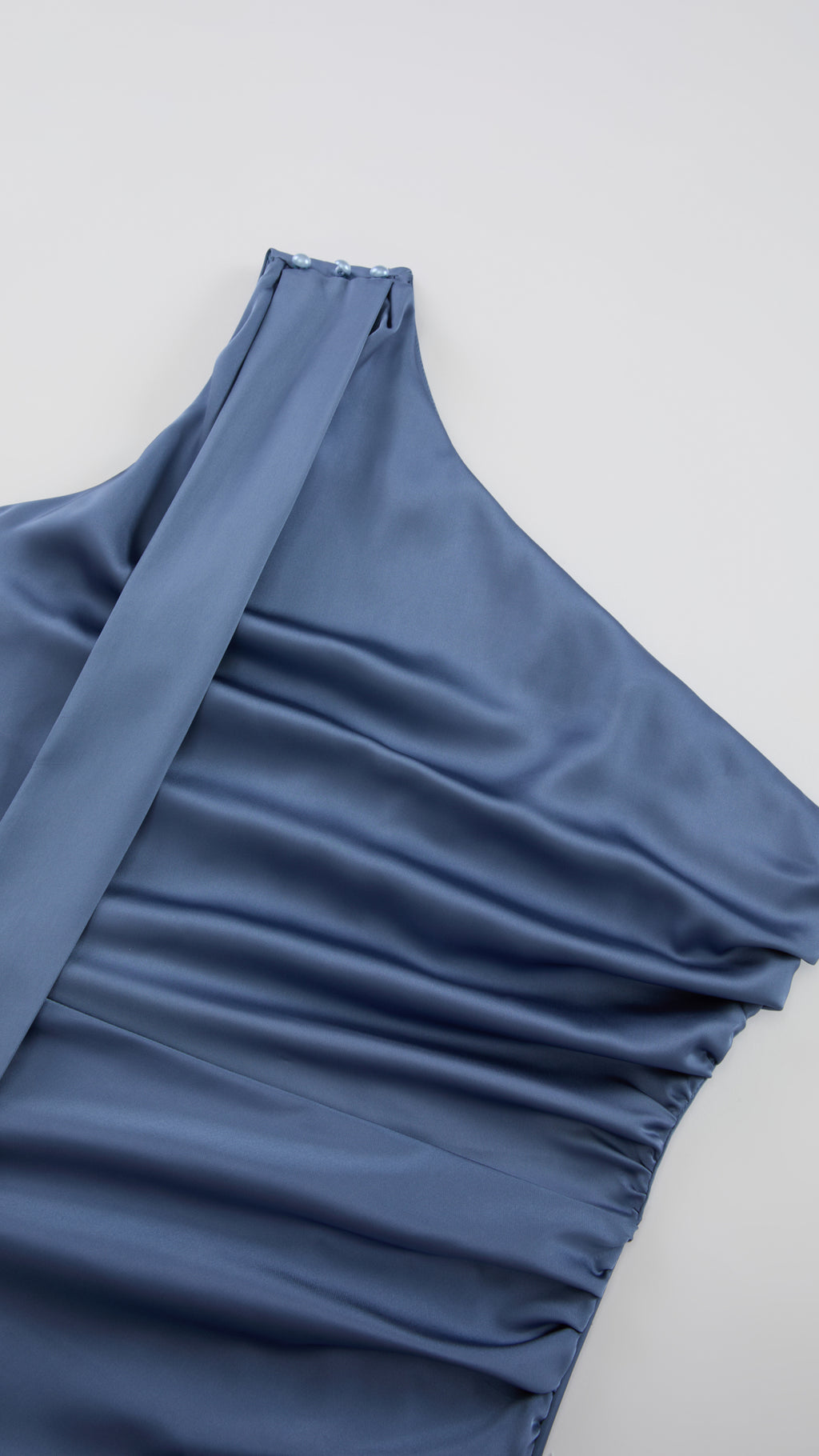 Abito Lungo Monospalla con Collarino e Fiocco in Satin - Eleganza per Matrimoni e Serate Speciali（副本）