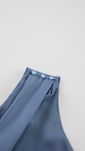 Abito Lungo Monospalla con Collarino e Fiocco in Satin - Eleganza per Matrimoni e Serate Speciali