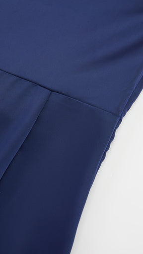 Abito Lungo Monospalla con Collarino e Fiocco in Satin - Eleganza per Matrimoni e Serate Speciali