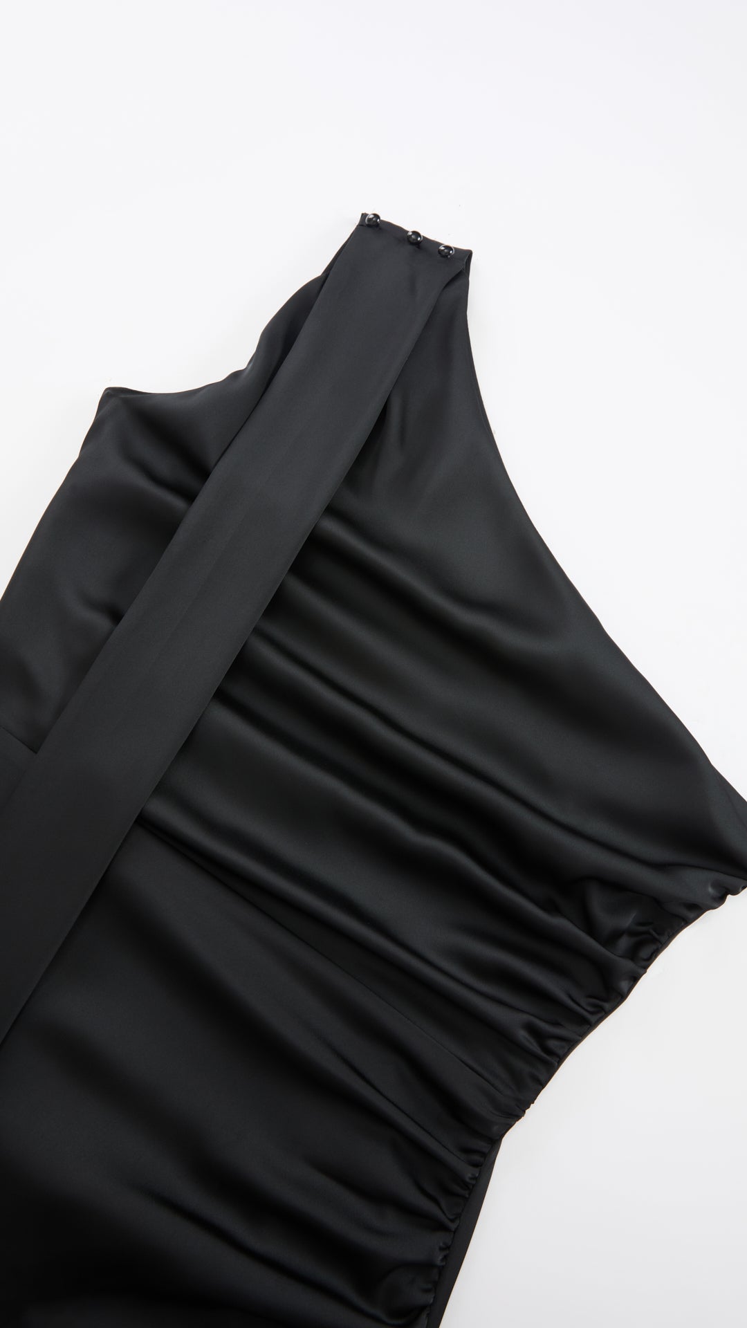 Abito Lungo Monospalla con Collarino e Fiocco in Satin - Eleganza per Matrimoni e Serate Speciali