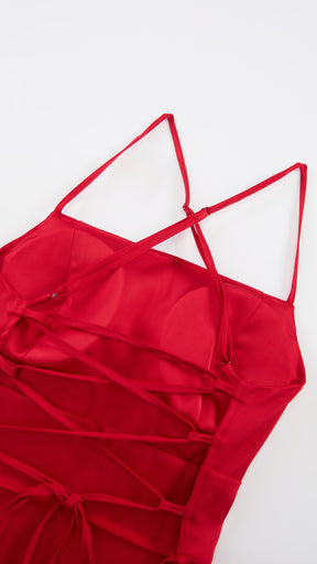 Abito Lungo in Satin con Spalline Sottili e Schiena a Croce - Eleganza per Matrimoni e Serate