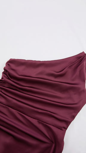 Abito da Sera Monospalla in Satin con Spacco - Elegante e Sensuale per Eventi Speciali