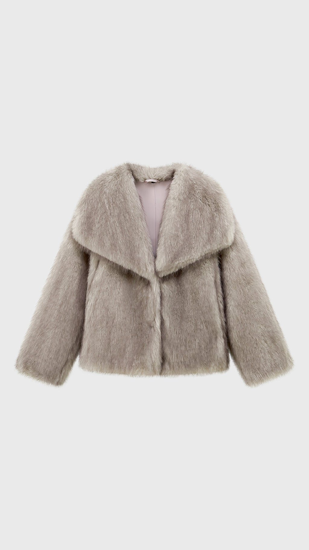 Giacca corta donna in pelliccia sintetica , ampio collo a rever, stile elegante