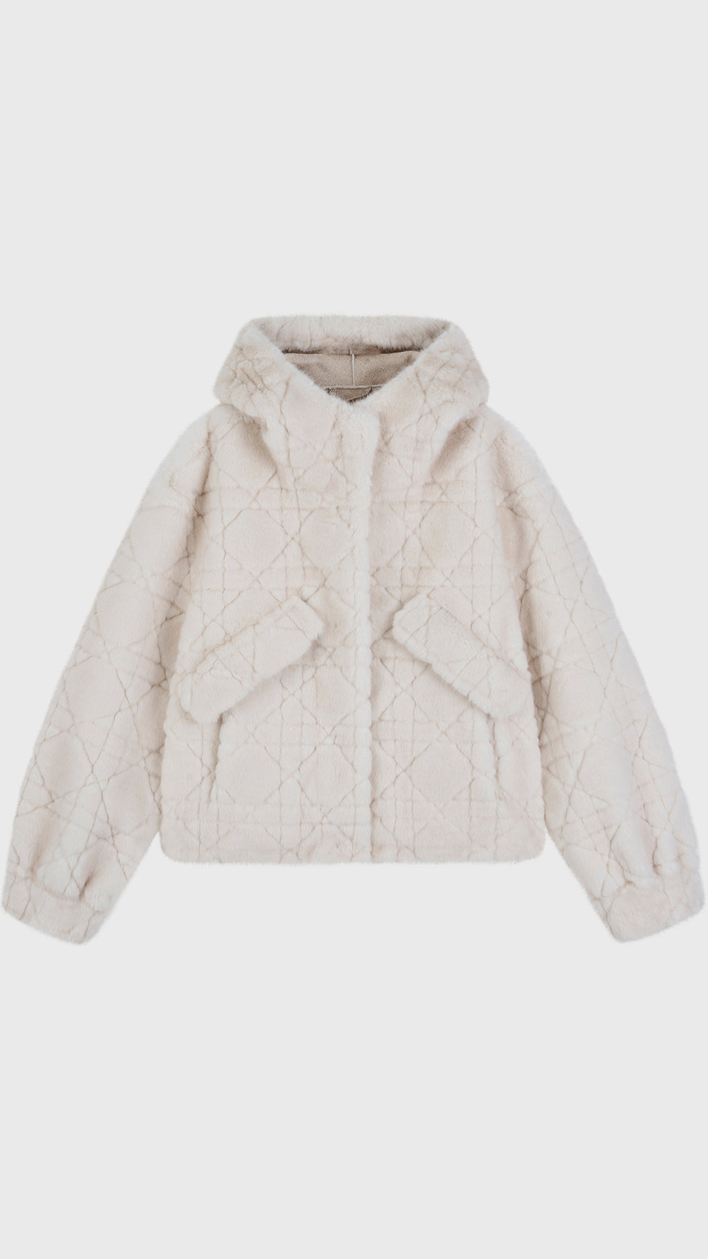 Giacca Corta Invernale Donna in Peluche Sintetico Trapuntato, Cappuccio, Chiusura Nascosta, Giacca Casual Morbida