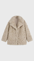 Cappotto Donna in Peluche Sintetico Riccio, Collo a Revers Ampio, Modello Invernale Elegante a Media Lunghezza