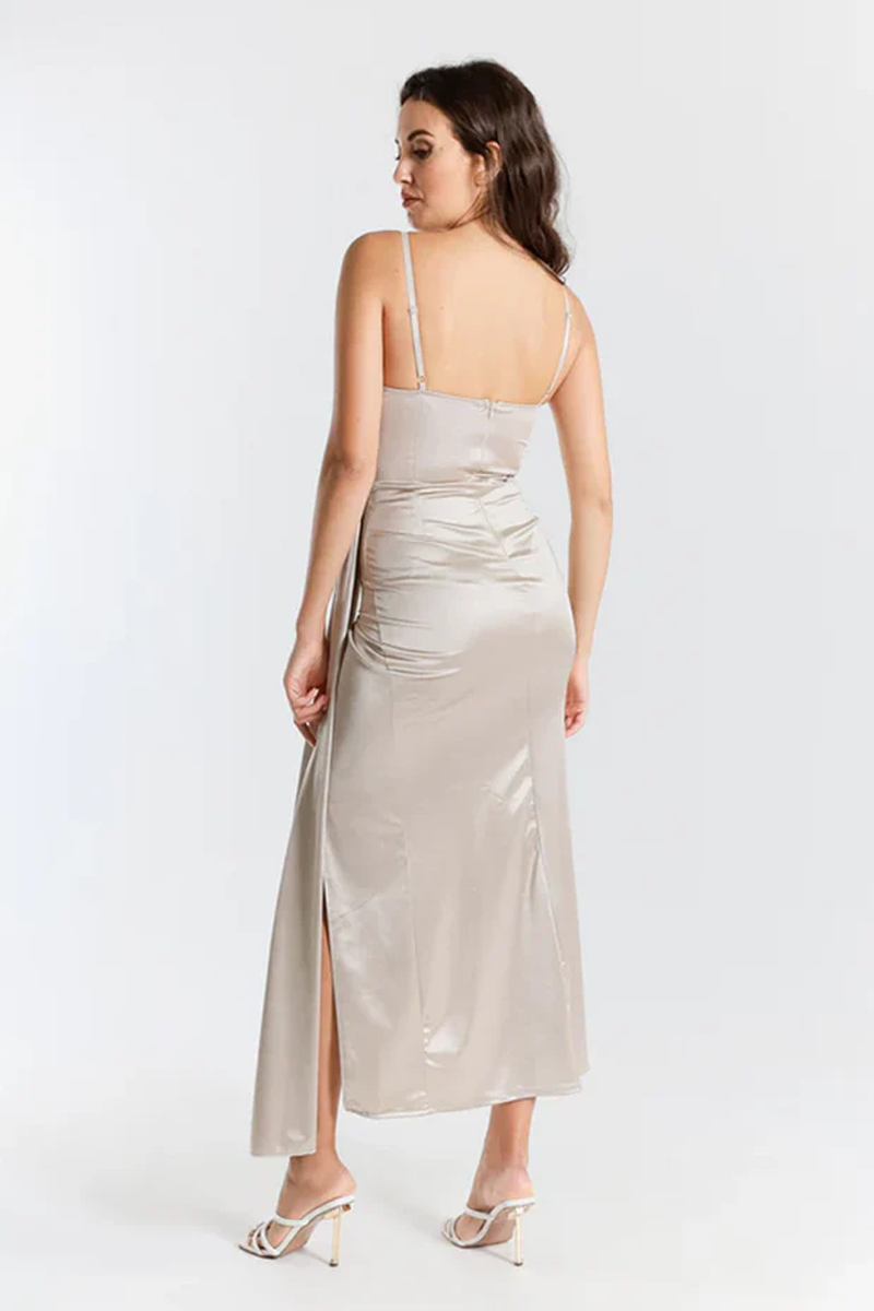 Beatrice Draped Satin Maxi Dress with Side Slit