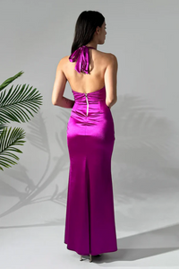 Aria Halter Neck Draped Satin Dress