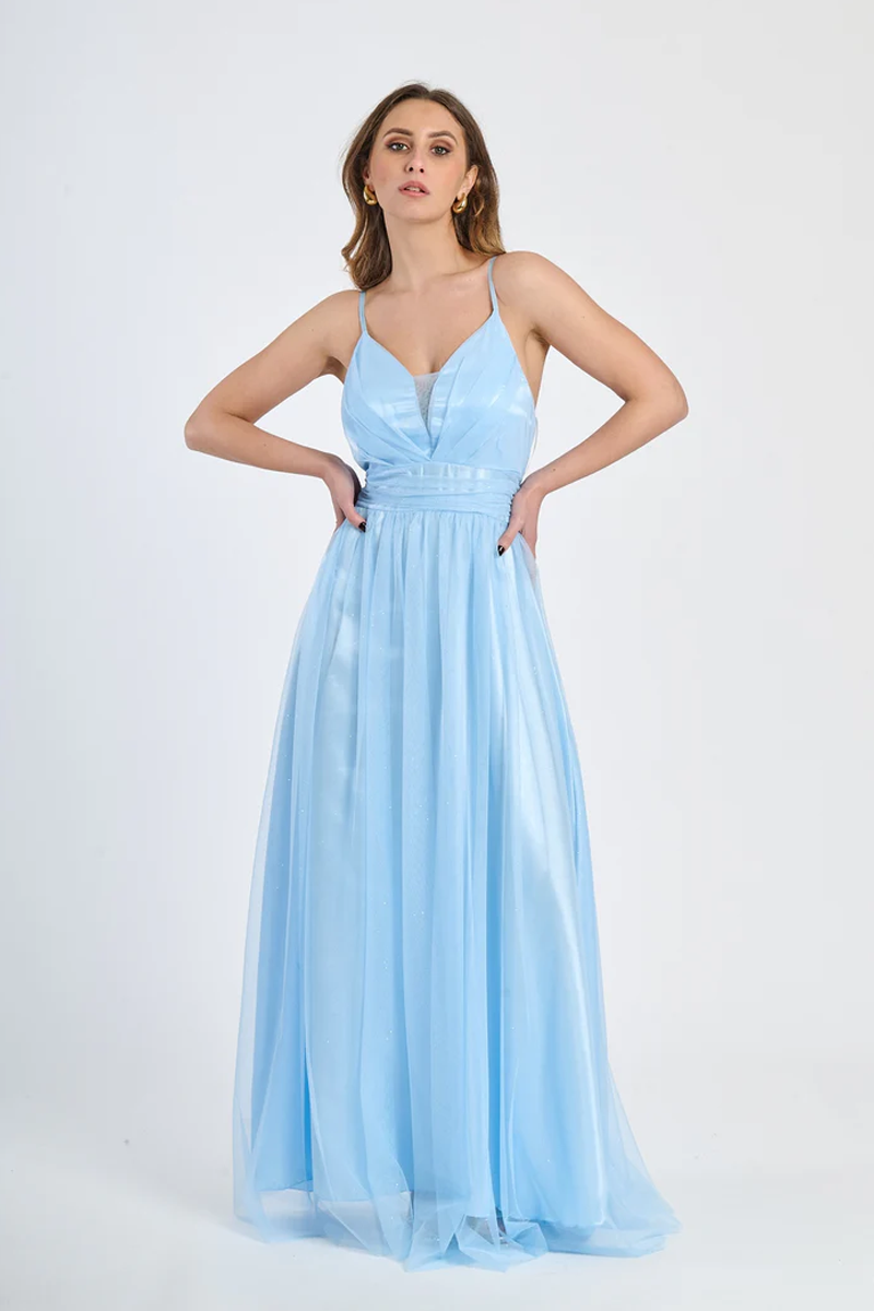 Stella long dress in shiny tulle