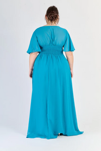 Abito “Vivenza” – Vestito Lungo in Chiffon con Scollo a V e Maniche a Farfalla (Taglie comode)