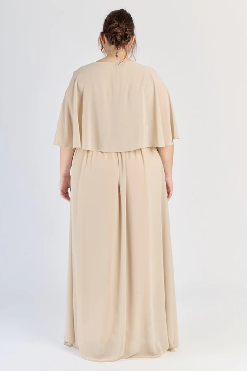 “Sorellea” Dress – Long Ceremony Dress with Asymmetric Draping (Plus Sizes) 