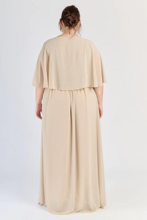 Rochie „Sorellea” – Rochie lungă de ceremonie cu drapaj asimetric (mărimi mari) 