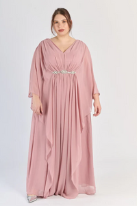 “Callista” Dress – Long Draped Dress with Cape Sleeves (Plus Size)