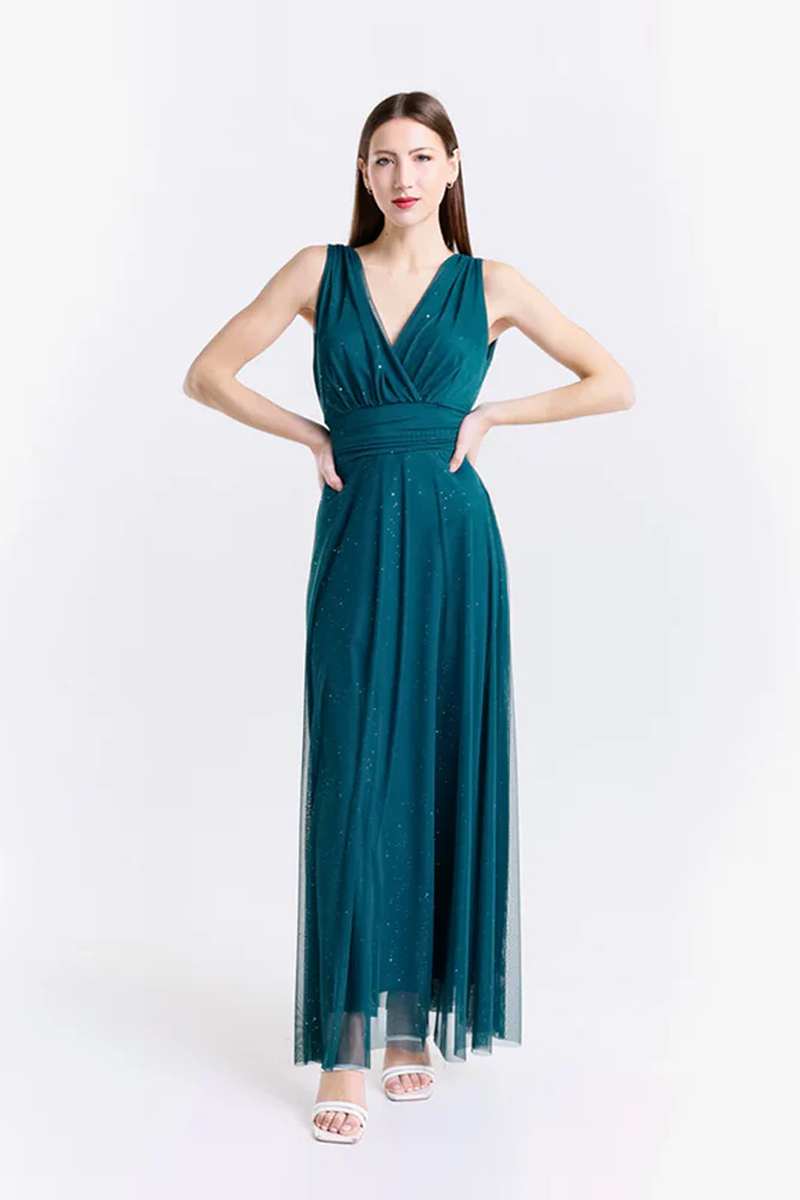 Giulia V-neck long tulle dress