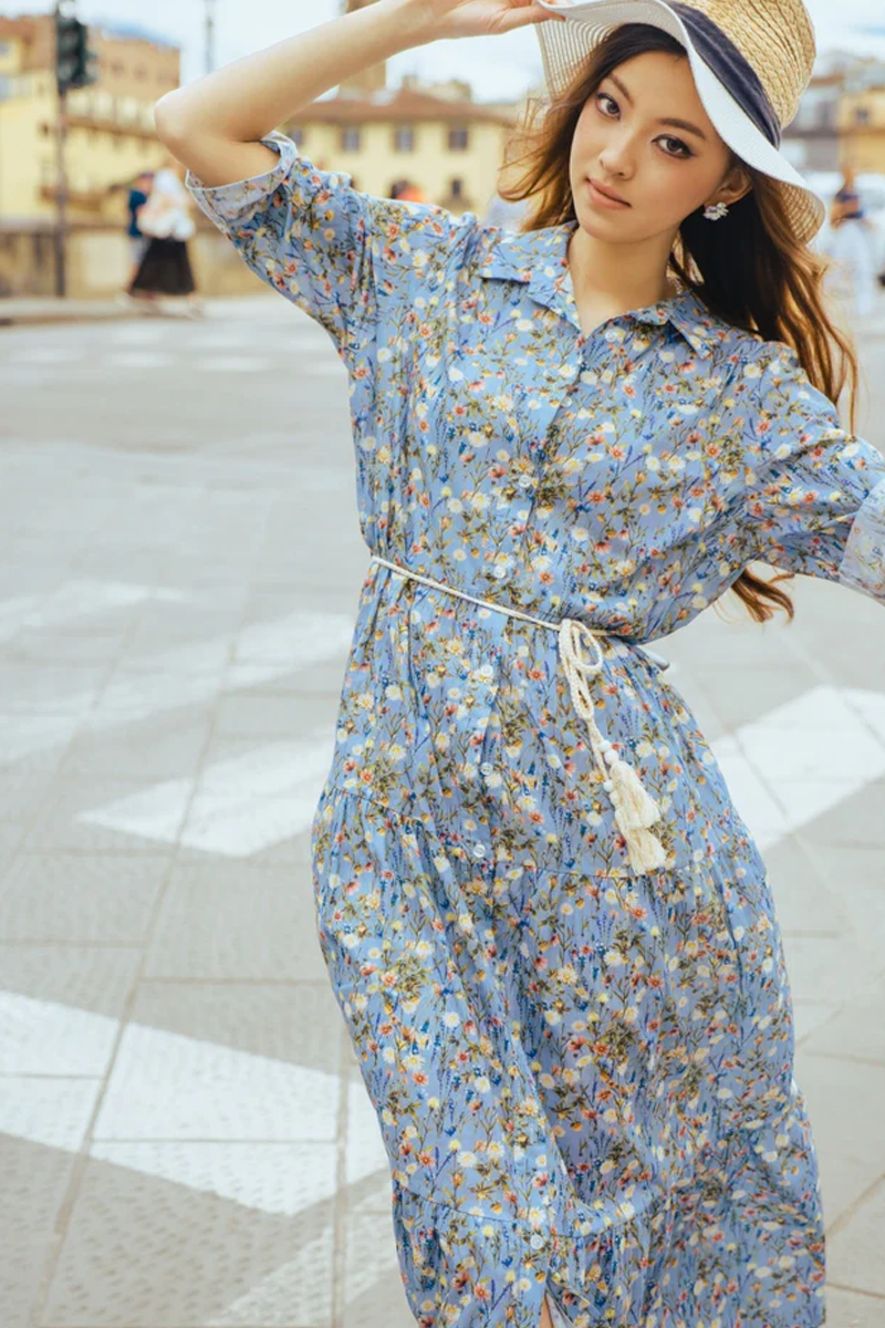 Rochie „Fiordaliso” – Cămașă lungă din bumbac cu imprimeu floral