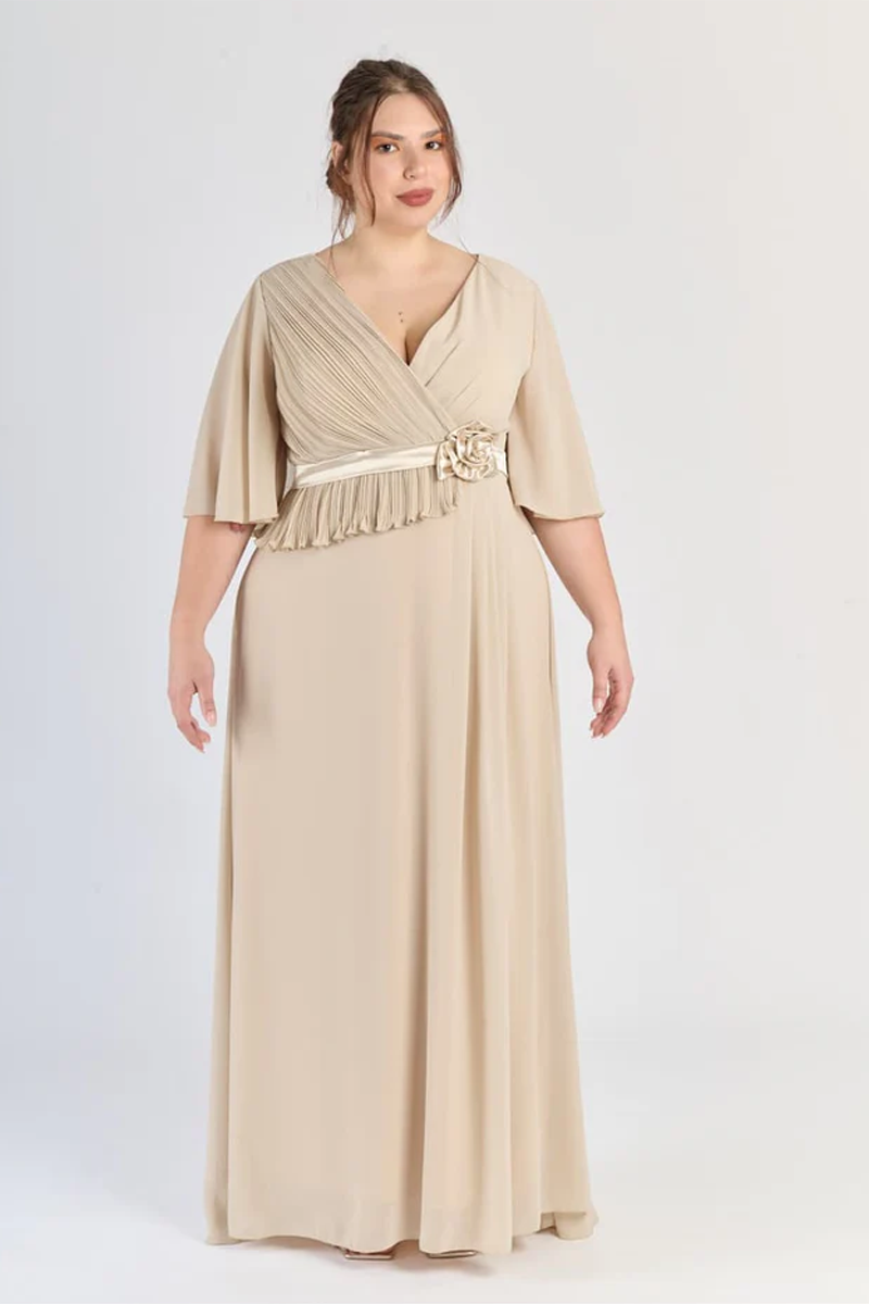 “Sorellea” Dress – Long Ceremony Dress with Asymmetric Draping (Plus Sizes) 