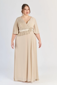 “Sorellea” Dress – Long Ceremony Dress with Asymmetric Draping (Plus Sizes) 