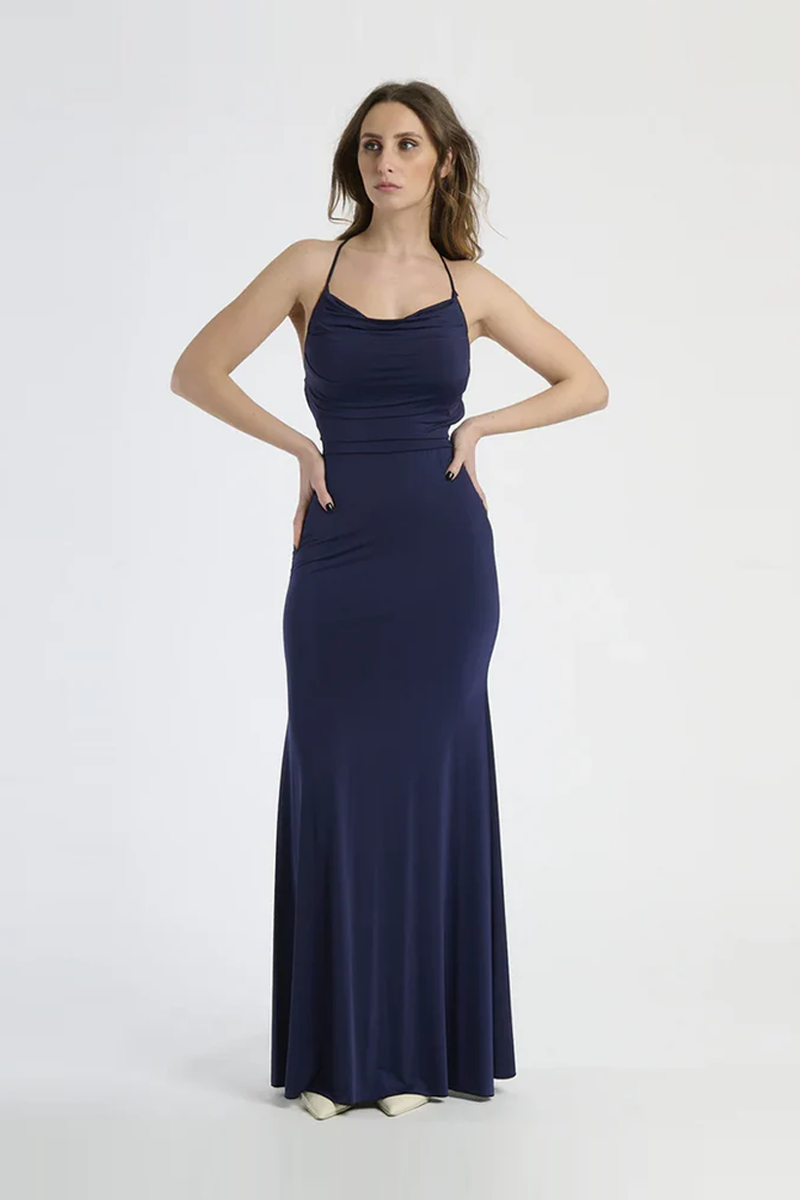 Vestito lungo aderente a sirena semitrasparente Corinna