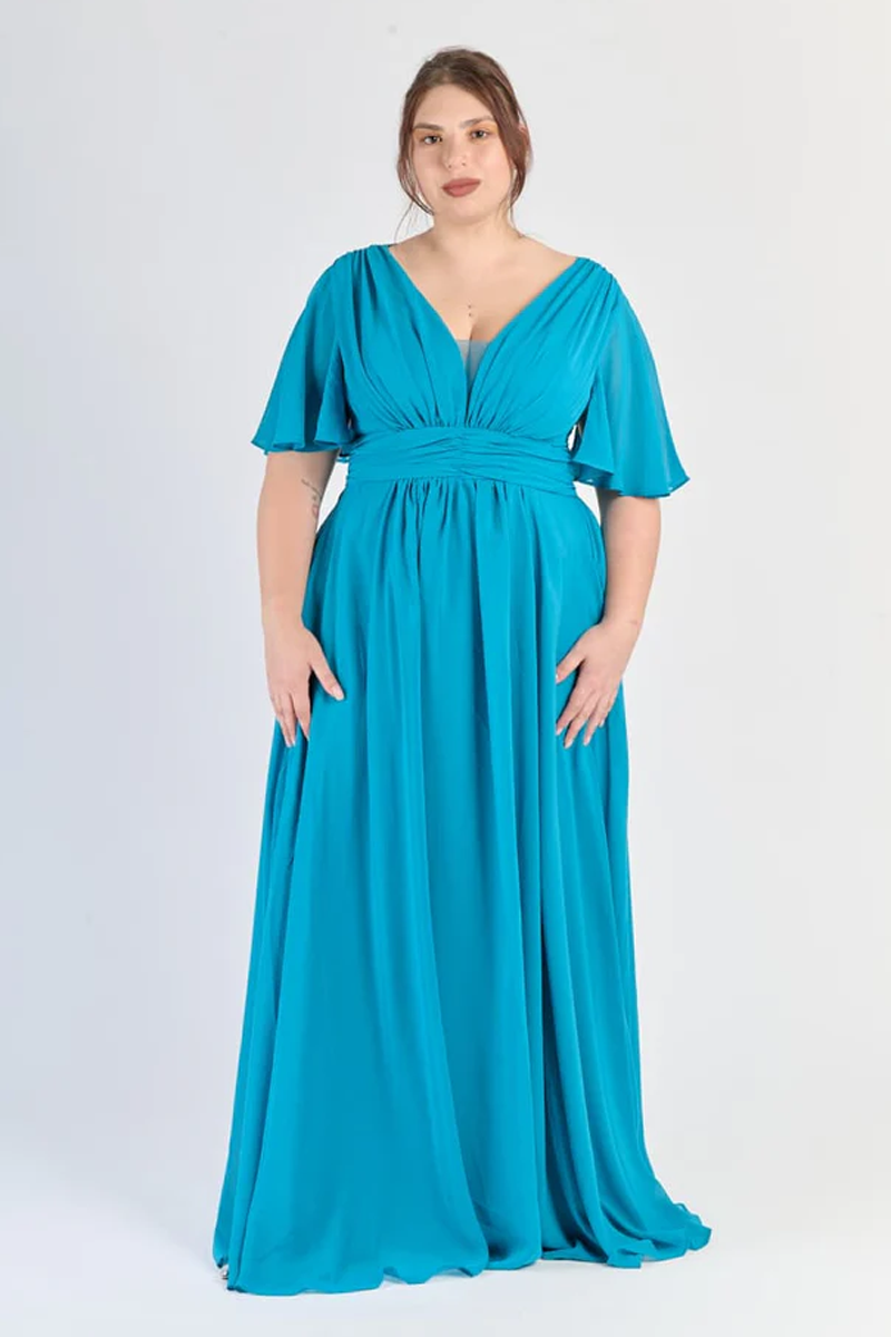 Abito “Vivenza” – Vestito Lungo in Chiffon con Scollo a V e Maniche a Farfalla (Taglie comode)