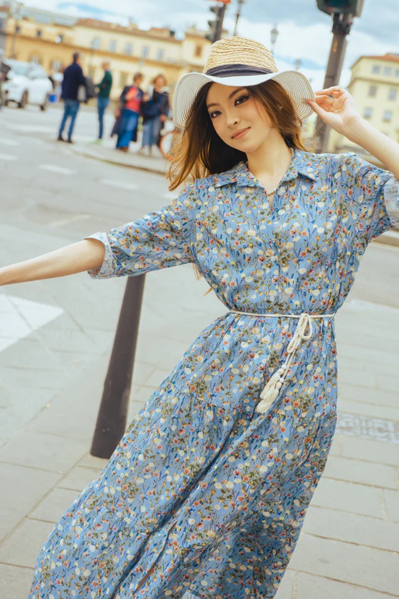 Rochie „Fiordaliso” – Cămașă lungă din bumbac cu imprimeu floral