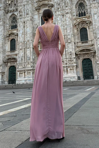 Abito “Callista” – Vestito Lungo Scollo a V con Spalline Drappeggiate e Spacco Laterale