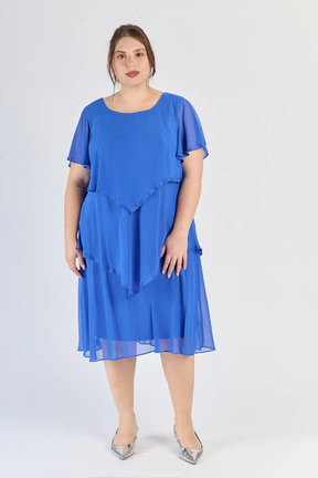 Rochie „Marea” – Rochie midi din șifon cu decolteu în V suprapus (Mărimi mari)